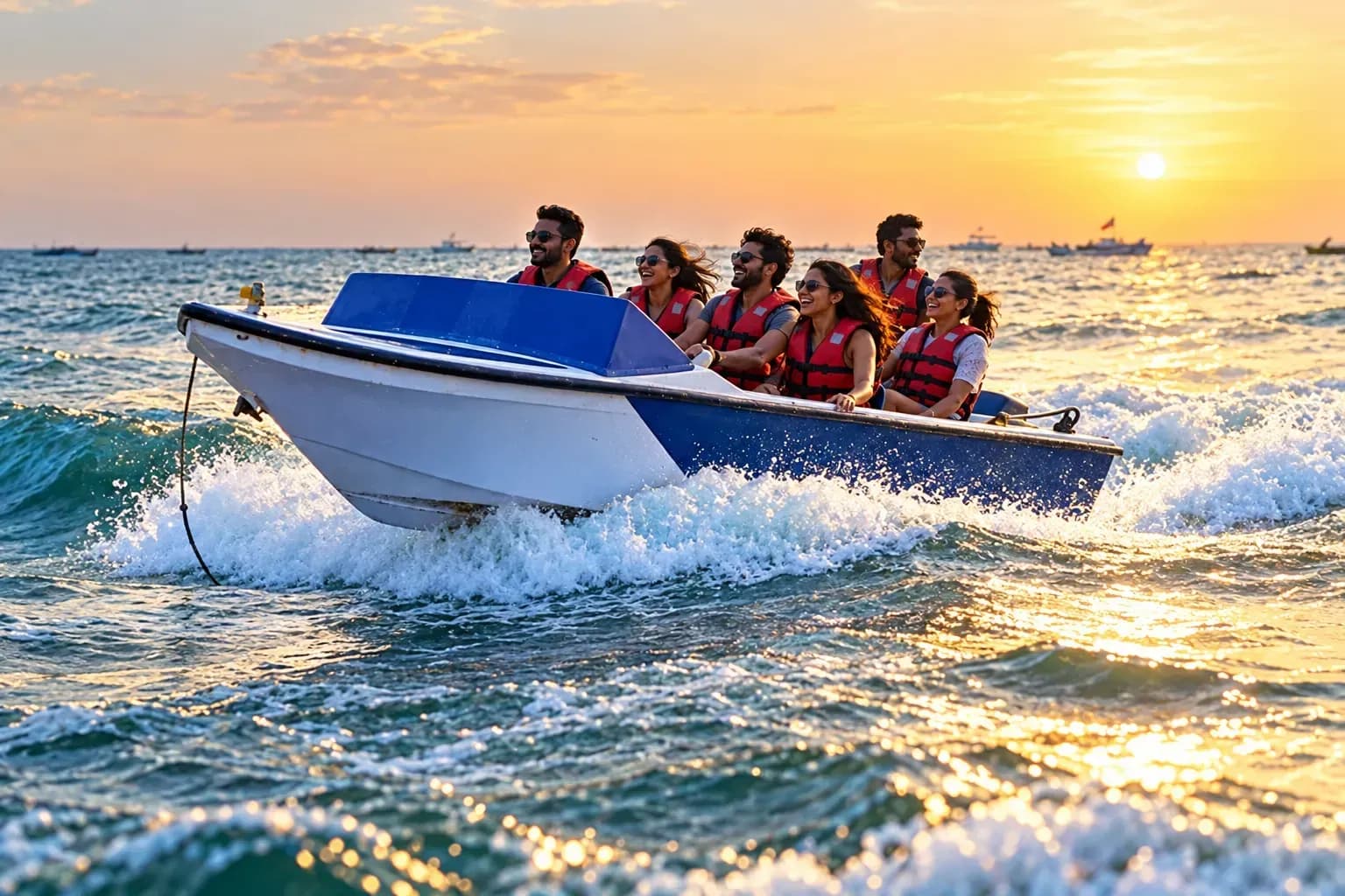 Speedboat ride, reference-guided activity scene
