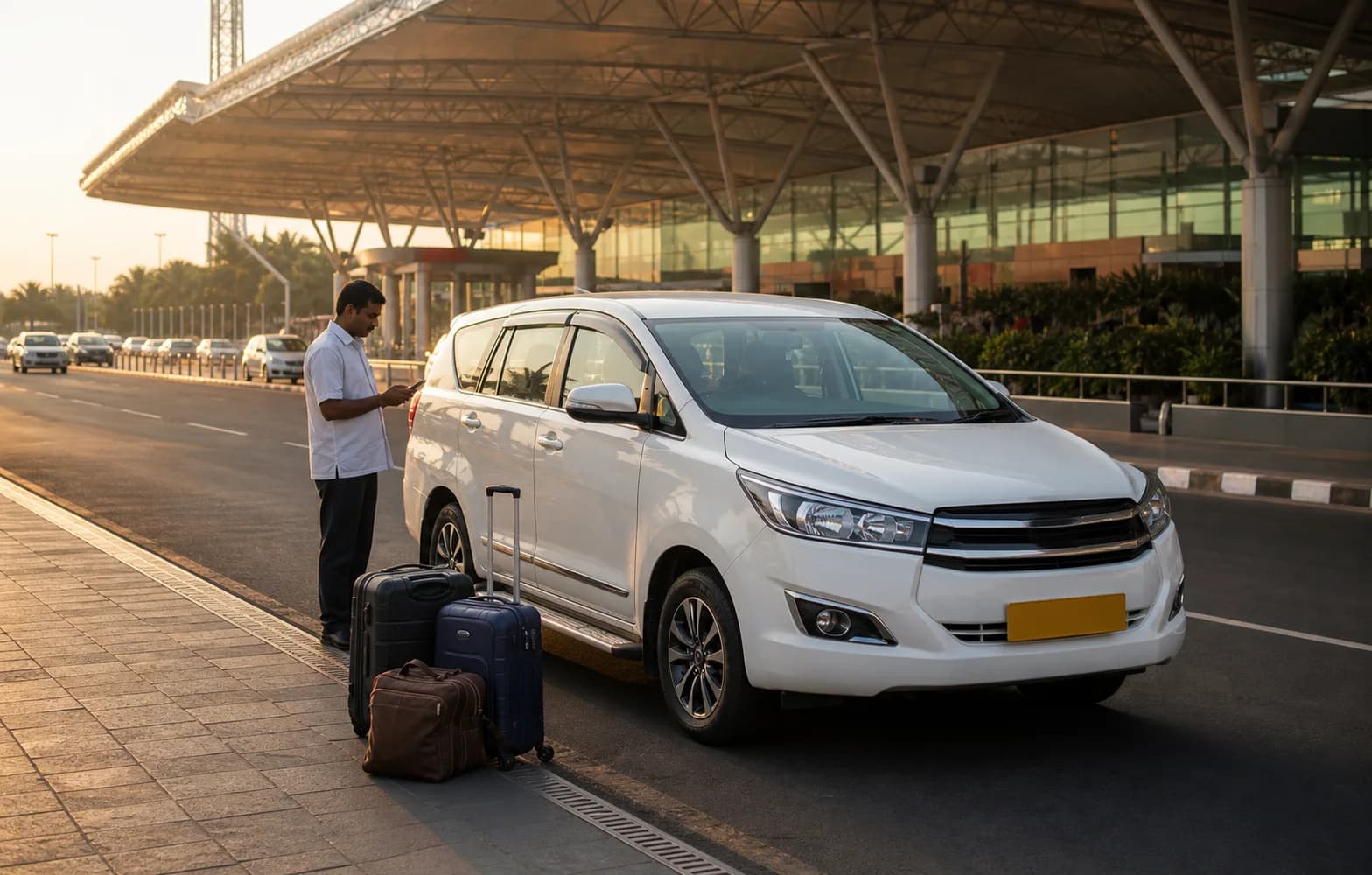 A driver waiting outside the terminal with a name board