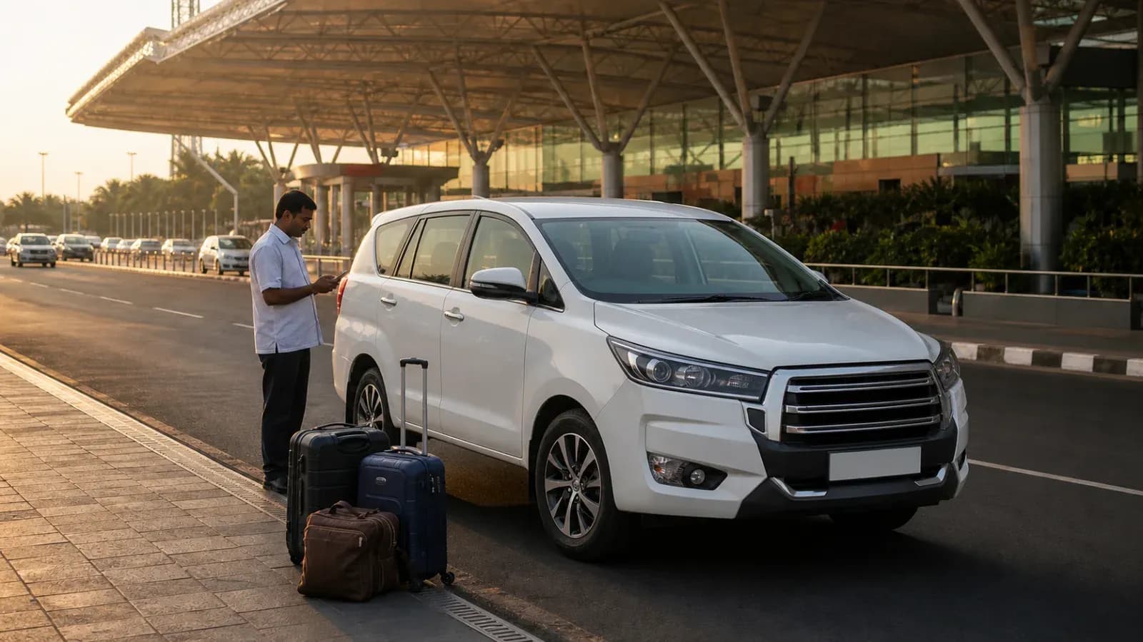 White Innova Crysta class vehicle ready for a private Goa airport transfer