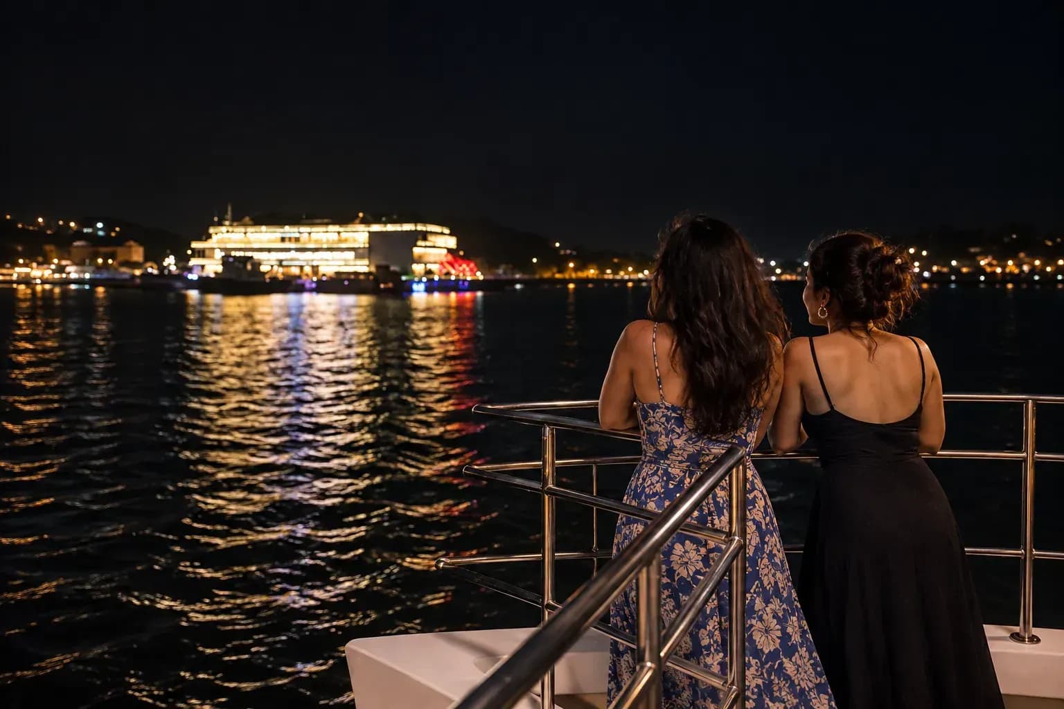Mandovi dinner cruise, reference-guided activity scene