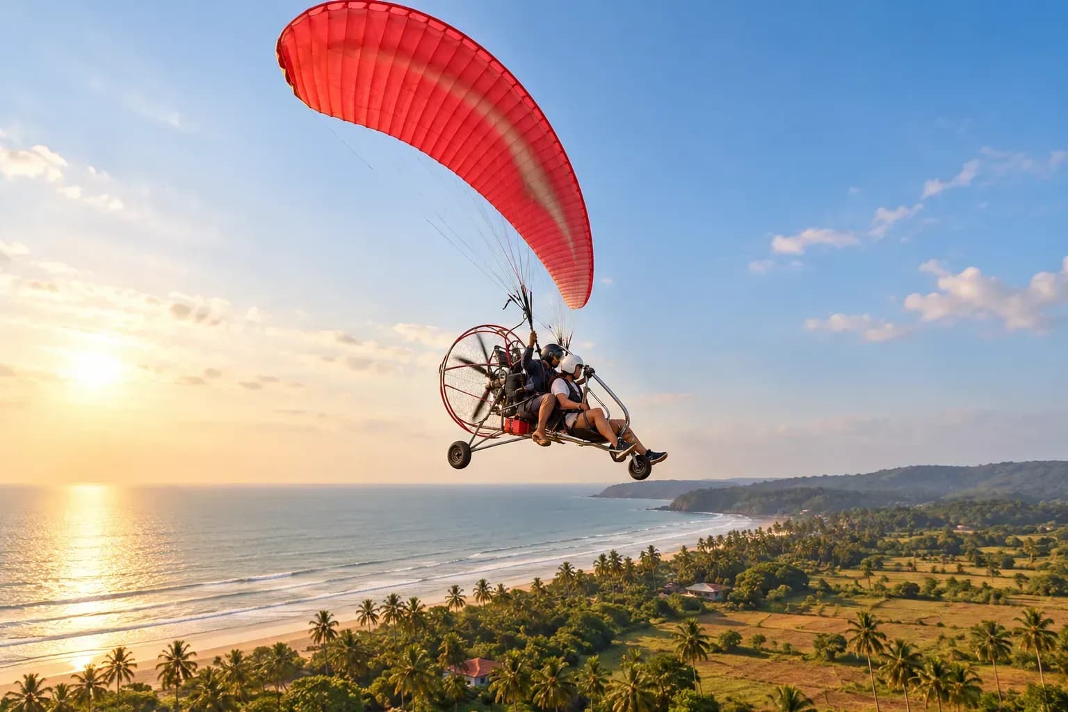Tandem paramotoring, reference-guided activity scene